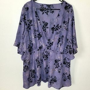 Torrid purple blouse with black roses